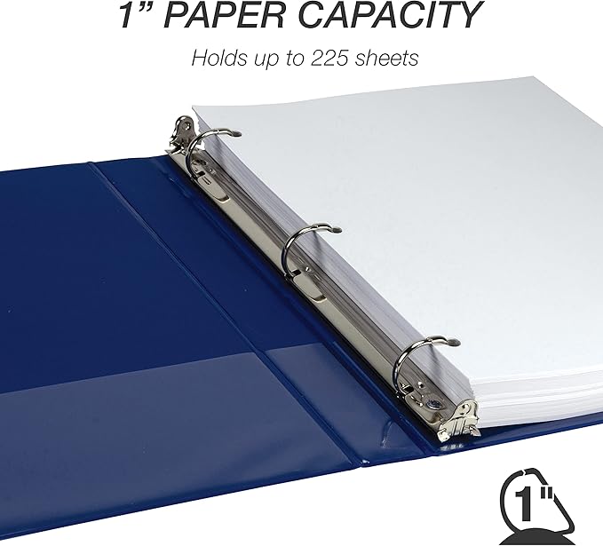 Samsill Durable 1 inch 3 Ring Binder, D Ring Binder, 100% Recycled Chipboard, Fashion Assortment, 12 Pack