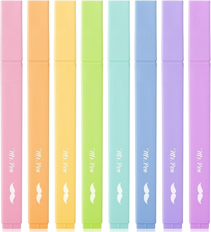 Mr. Pen- Aesthetic Highlighters No Bleed, 8 Pack, Pastel Candy Colors, Chisel Tip, Cute Highlighters Assorted Colors for Journaling, Highlighting, Underlining, Fast Dry, Back to School Supplies