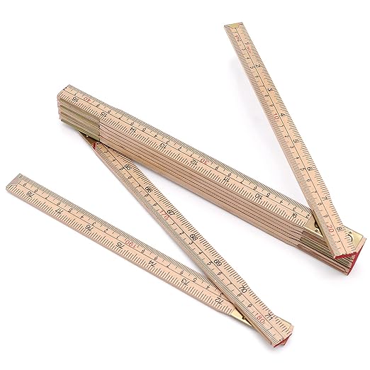 Jeemiter Heavy-Duty Wood Folding Rule, 6.5FT/2M Hardwood Carpenter Ruler with Brass Hinges | Anti-Warp Yard Stick with Inch & Metric Scales