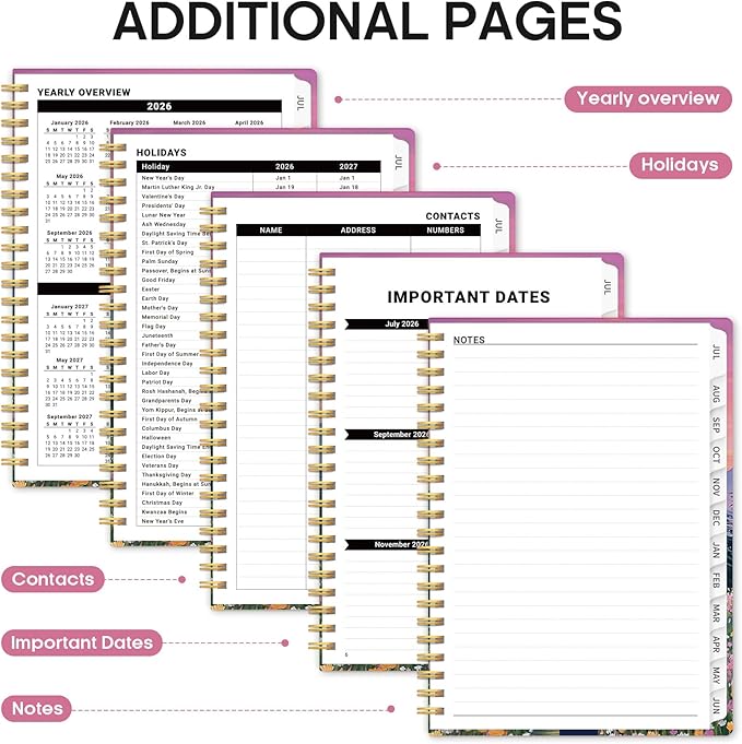 Planner 2026-2027, Academic Monthly and Weekly Calendar Planner for Women, July 2026 - June 2027, Hardcover Pretty Agenda Planner Book with Tabs, Spiral Daily Organizer for School Office Home Supplies, 6.3" x 8.5" - Dreamscape Hills