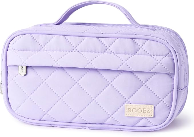 Sooez Large Pencil Case, Pencil Pouch with Handle, Pen Bag Marker Organizer | Soft Quilted, 7 Compartments, Wide Opening, Smooth Sturdy Zippers, Aesthetic Design, School Supplies for Teen Girls & Women
