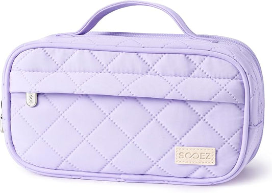 Sooez Large Pencil Case, Pencil Pouch with Handle, Pen Bag Marker Organizer | Soft Quilted, 7 Compartments, Wide Opening, Smooth Sturdy Zippers, Aesthetic Design, School Supplies for Teen Girls & Women