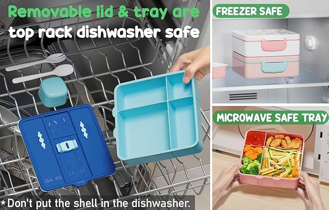 Fimibuke Kids Bento Snack Lunch Box with 4 Compartment, Insulated Lunch Bag, Stainless Steel Vacuum Thermo Food Jar, Ice Pack, Utensils Set, Birthday Gifts for Age 3-12 Back to School Toddler Girl Boy