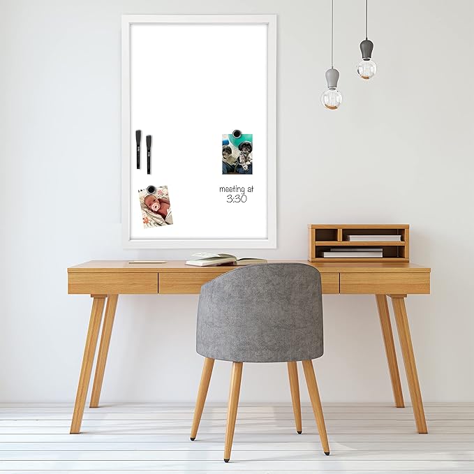 Loddie Doddie Magnetic Dry Erase Board - 24 x 36 in, White Frame - Wall-Mount Whiteboard for Office & Home - Stain-Resistant Magnetic Whiteboard for Wall - Built-in Tray on Marker Board