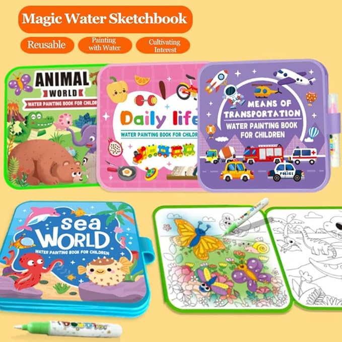 Montessori Mess-Free Water Coloring Book, 2026 Reusable Water Painting Book,Waters Paint Color Books,Montessori WaterColoring Books,No Mess,Just Add Waters to Reveal Vibrant Colors(1Pcs)