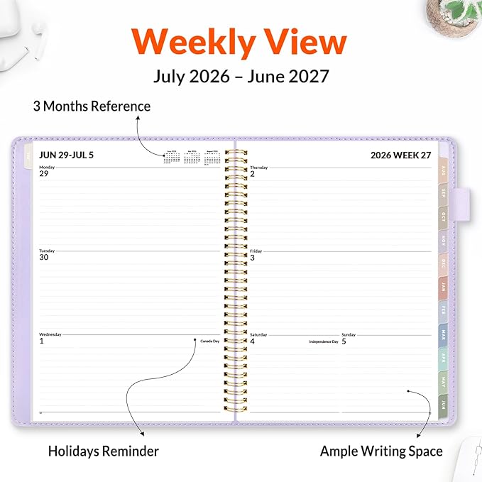 SUNEE 2026-2027 Weekly & Monthly Planner 9"x11.2" - 12 Month (July 2026 - June 2027), Vegan Leather Cover Planner Academic Year Calendar, Pocket, Notes, Monthly Tab, Purple