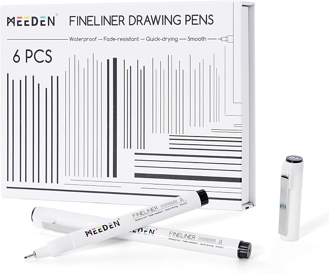 MEEDEN Micro Fineliner Drawing Pens: 0.7mm Needle Nib, 6 Pack, Black Ink