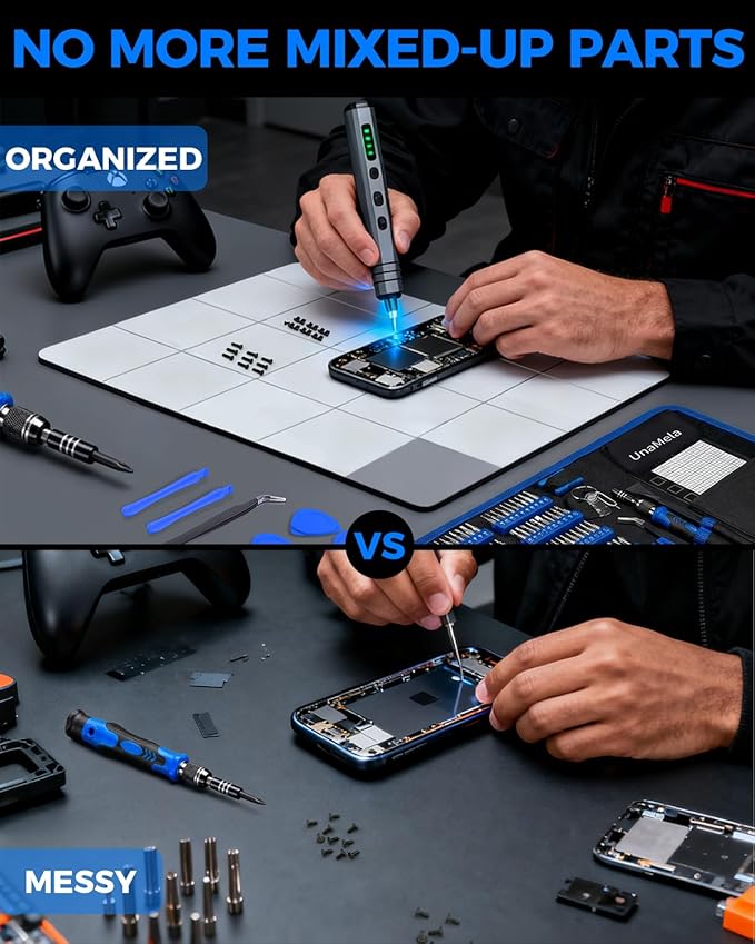 Magnetic Mat Magnetic Project Mat with Waterproof Surface & Dry Erase Pen - Keep Screws and Small Parts Organized for Repairing Phone, Laptop, PC, Electronics - Large Size 11.8 x 9.8 inch