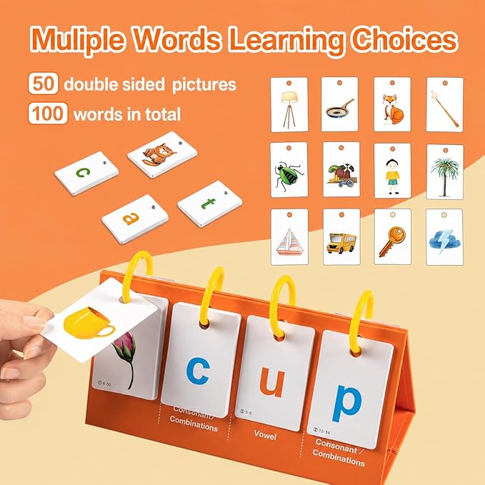 Alened Phonics Flash Cards for Kids 3-8, Sight Words Flash Cards for Kindergarten 1st 2nd 3rd Grade, CVC CVCC CCVC Word Builder, Homeschool & Classroom Phonics Learning Supplies