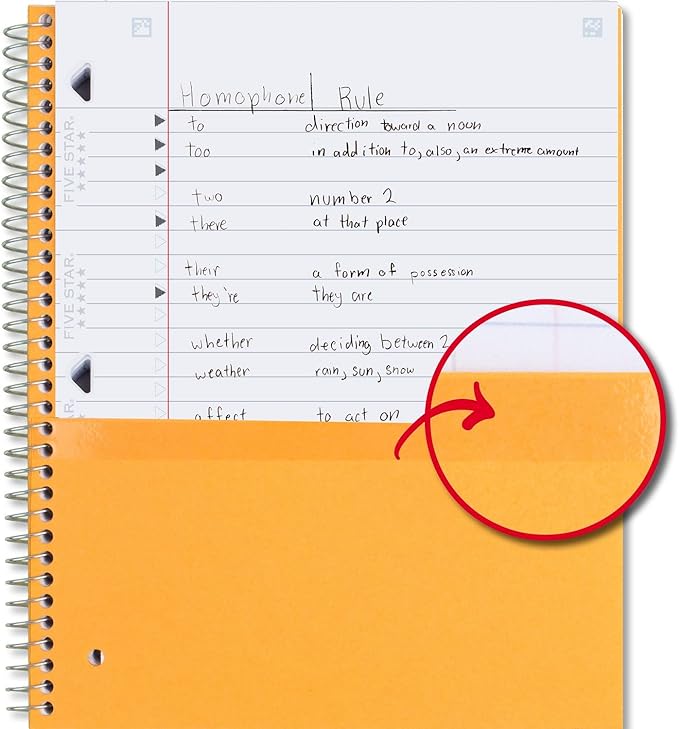 Five Star Spiral Notebook 3 Subject Wide Ruled | Forest Green | 150 Sheets | Water Resistant Cover | Pack of 6