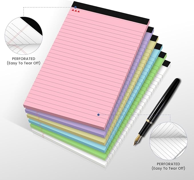 6 Pack Notepads 5x8, Small Legal Pads Narrow College Ruled, 30 Sheets/Pack, Perforated Notebook - Colored Note Pads for School, Memo, Note Taking, Teacher & Office Supplies, Writing Pads of Paper