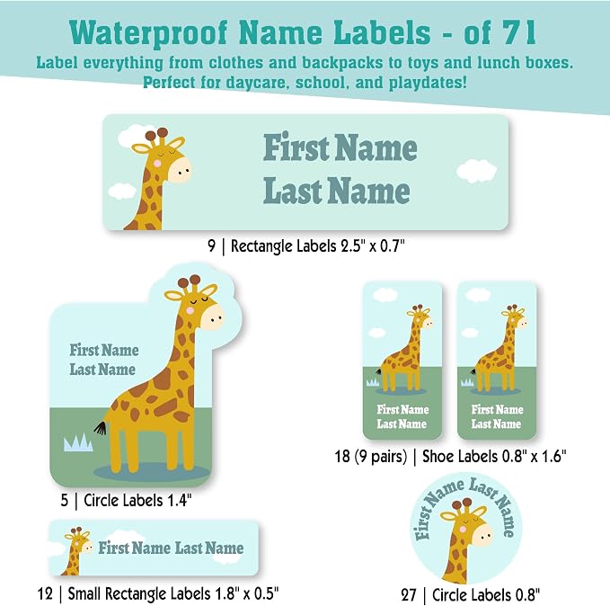 Personalized Daycare Name Labels for Kids (71 Labels) - Custom Durable Waterproof Name Stickers for Clothing Tags, Water Bottles, Lunch Boxes, and School Supplies - Dishwasher, Washer