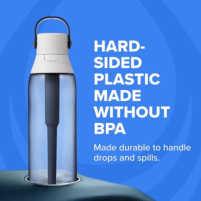 Brita Hard-Sided Plastic Premium Filtering Water Bottle, BPA-Free, Reusable, Replaces 300 Plastic Water Bottles, Filter Lasts 2 Months or 40 Gallons, Includes 1 Filter, Blush - 26 oz