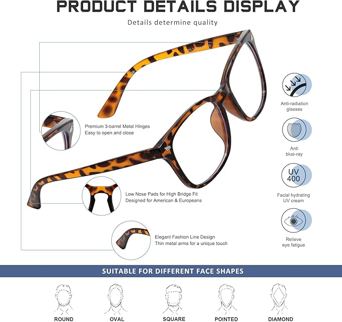 Reading Glasses for Women Men - Blue Light Blocking UV Filter Computer Readers,Anti Eyestrain Eyeglasses