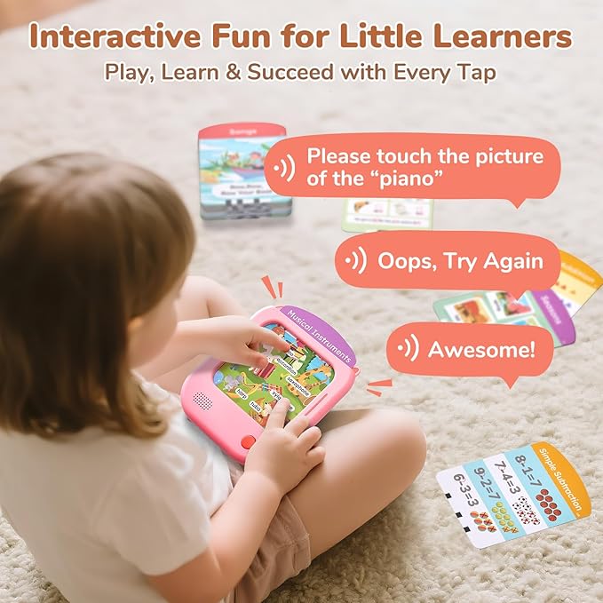 JoyCat Kids Learning Tablet, Phonics Talking Flash Cards, Learn to Read with 156 Pages, 40+ Themes, 600+ Words, 100+ Interactive Games, Screen-Free Learning Toys Birthday Gifts for 2-6 Year Old