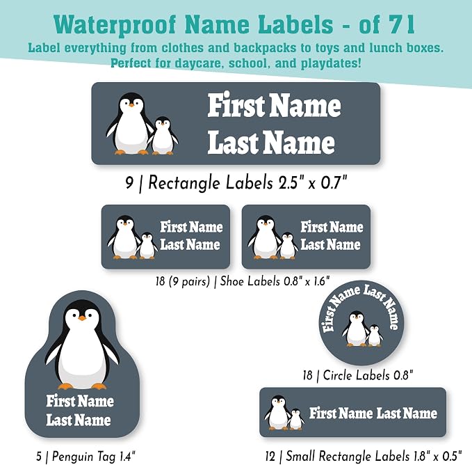 Personalized Daycare Name Labels for Kids (71 Labels) - Custom Durable Waterproof Name Stickers for Clothing Tags, Water Bottles, Lunch Boxes, and School Supplies - Dishwasher, Washer