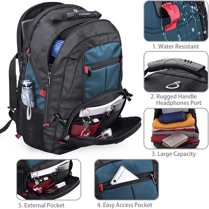 NUBILY Laptop Backpack 17 Inch Waterproof Extra Large TSA Travel Backpack Anti Theft College Business Mens Backpacks with USB Charging Port 17.3 Gaming Computer Backpack for Women Men Blue 35.45L
