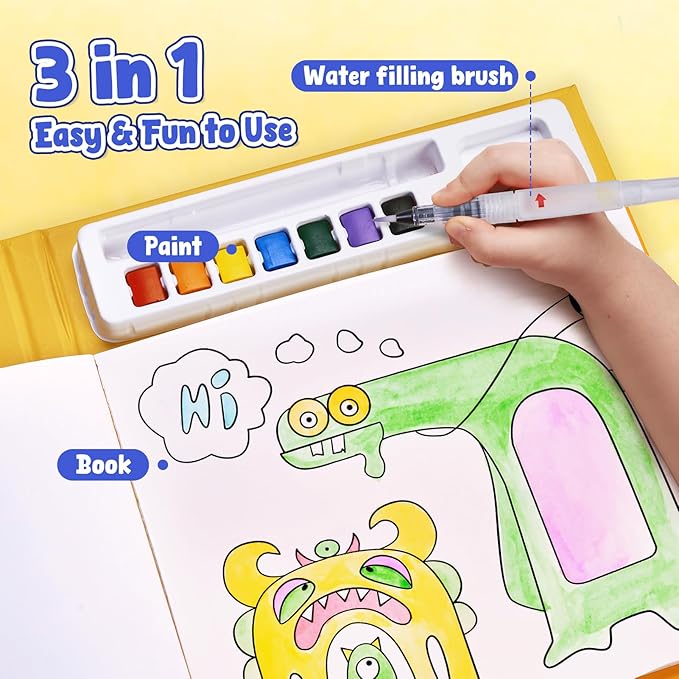 JoyCat Paint with Water Coloring Books for Toddlers, Watercolor Painting Sets for Kids Ages 3-5 4-8, Arts and Crafts Drawing Activities Toy Birthday Gifts for Boys Girls (Monsters)