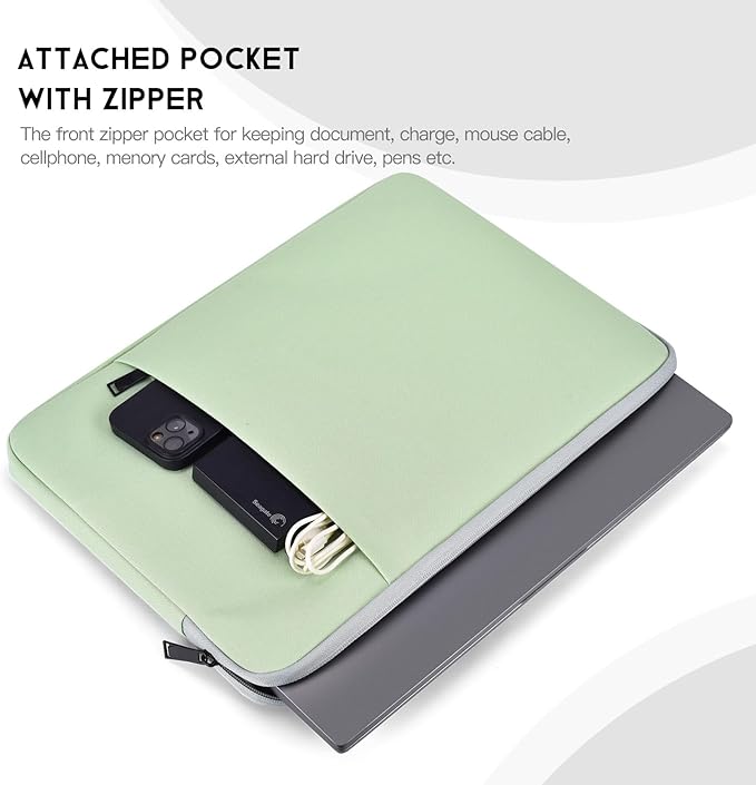Laptop Sleeve Case 15.6 16 inch, Shockproof Protective Computer Carrying Cover with Accessory Pocket, Water-Resistant Travel Laptop Bag for HP, Dell, Lenovo, Acer, ASUS, Chromebook -Mint Green