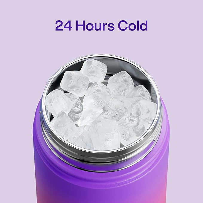 ENCOOL Insulated Water Bottle with Straw Stainless Steel Water Bottle, Leak-Proof, BPA-Free, Double Wall Vacuum Keeps Cold for 24 Hours for Sports, Travel, School (18 oz, Peach Dream)