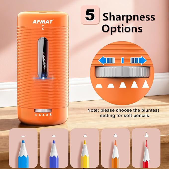 AFMAT Electric Pencil Sharpener, Fully Automatic Pencil Sharpener, Auto in & Out, Rechargeable Hands-Free Sharpeners for Jumbo & Colored Pencils (6.5-12mm), Portable for Home/Classroom/Office PSC2
