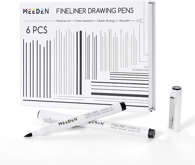 MEEDEN Micro Fineliner Drawing Pens: 0.8-3mm L Nib, 6 Pack, Black Ink