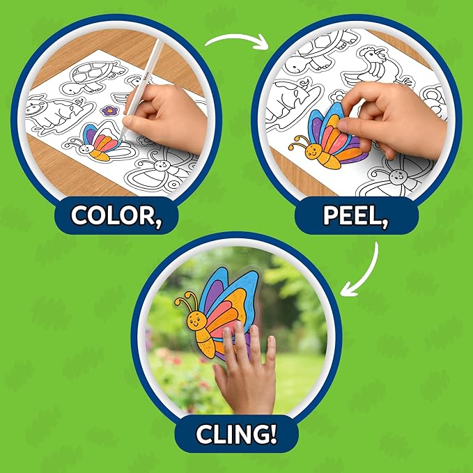 Skillmatics Cling Art – Color Clingz Animals, 50+ Reusable Static Stickers, Mess-Free Fun for Kids, DIY Craft Kits & Supplies, Travel Toys, Creative Gifts for Boys and Girls Ages 3, 4, 5, 6, 7