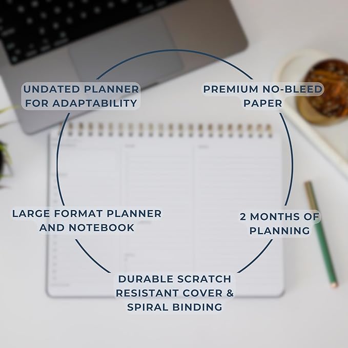 Undated Daily Planner | 8.25” x 11.75” Work To-Do Notebook | ADHD Academic Organizer | Multi-Layout | Men and Women Planner | College Supplies | Evergreen | Landscape Layout