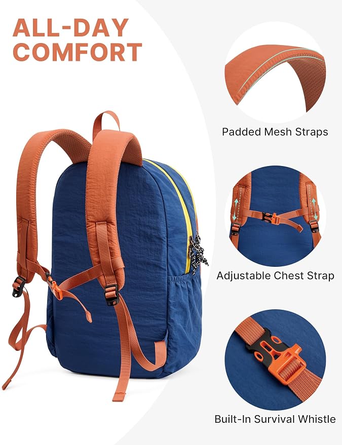 G4Free 15L Hiking Backpack Lightweight Small Daypack for Women Men | Padded Back&Strap, with Chest Strap, for Travel Outdoor Campus, Orange