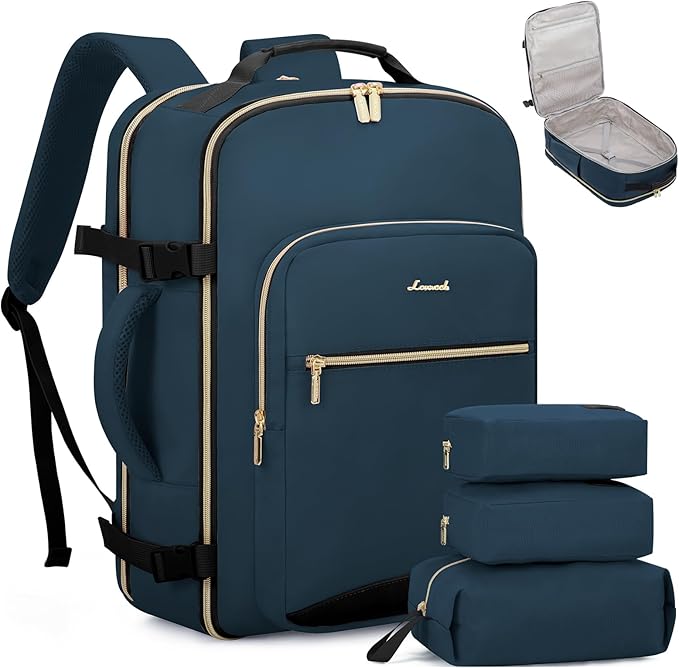 LOVEVOOK Travel Backpack for Women & Men 50L,Airline Approved Carry On Backpack Travel Essentials,TSA Carry on Luggage,Waterproof Personal Item Travel Bag,Suitcase with 3 Packing Cubes,Indian Teal