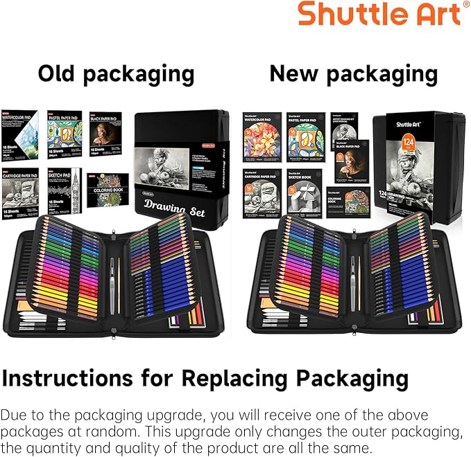 Shuttle Art 124 PCS Drawing Kit, Professional Drawing Supplies with Sketch, Charcoal, Colored, Graphite, Pastel Pencils & Sticks, Complete Drawing Tools and Paper Pads in Zipper Case for Artists&Kids
