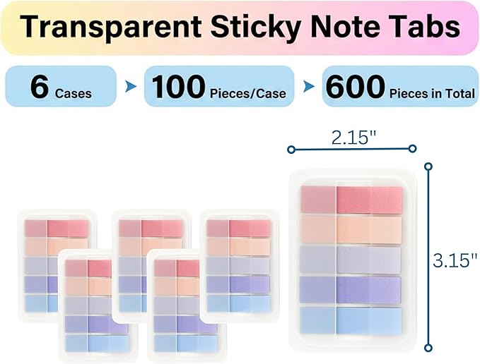 Mr. Pen- Transparent Sticky Notes Tabs, 600 pcs, Transparent Pop Up Writable Colored Book Index Tab, File Flags, Self Adhesive Divider Sticker for Notebook, Office, School, Teacher, Planner, Memo