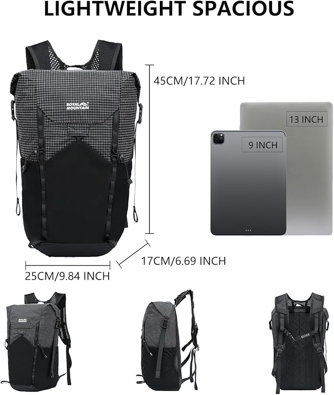 Hiking Backpack For Women&Men, 20L Lightweight Foldable Water Resistant Packable Travel Small Hiking Backpacks, Daypack Backpacks For Travel, Camping (Black)