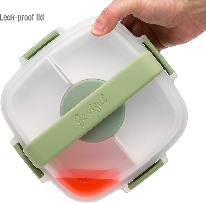 Goodful Stackable Lunch Box Container, Bento Style Food Storage with Removeable Compartments for Sandwich, Snacks, Toppings & Dressing, Leak-Proof and Made without BPA, 56-Ounce, Sage (Pack of 12)