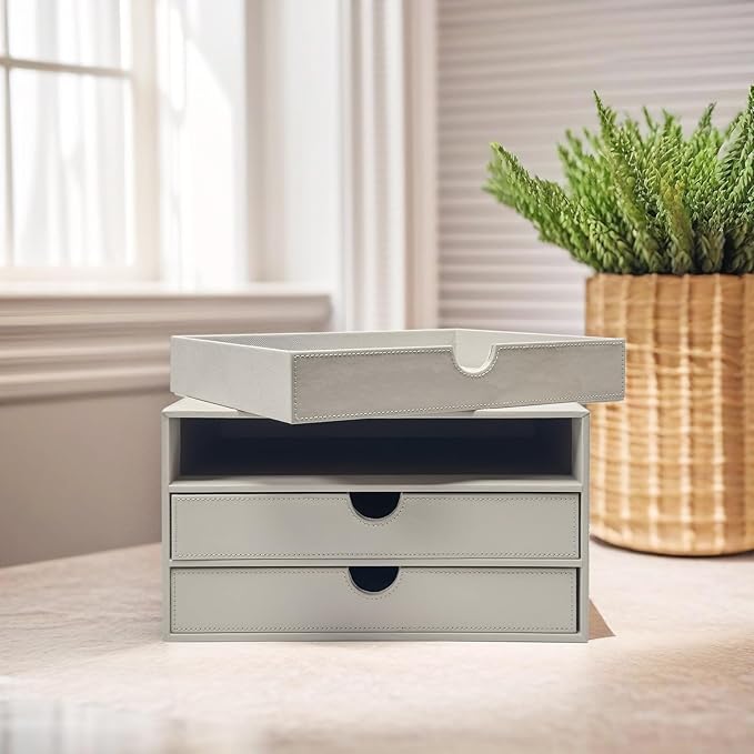 UnionBasic Document Organizer, 3-Drawer File Cabinet Document Storage Box, Office Desktop Filing Organizer, Feather Gray