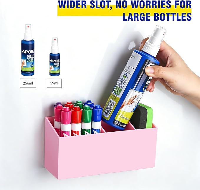 Magnetic Dry Erase Marker Holder for Whiteboard, Anti-slip Magnet Pen Holder for Fridge Refrigeator, Acrylic Pencil Holder for Classroom Teacher, Office Accessories, Locker Organizer(Pink)