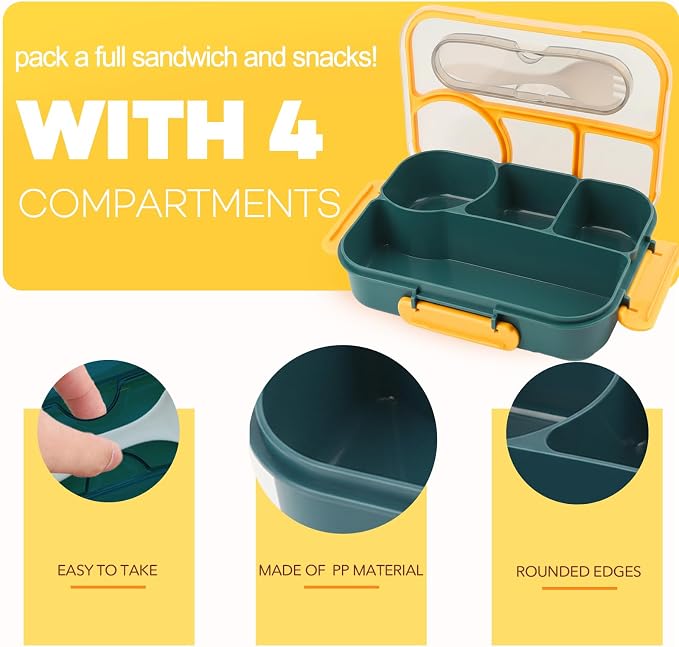 Bento Box for Adults, 4 Compartments Lunch Box, Lunch Containers, Dark Blue