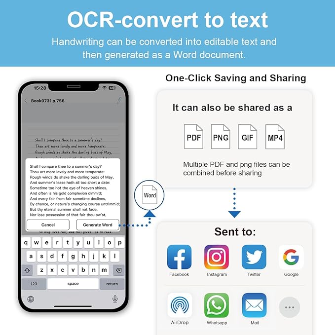 Ophayapen Smart Sync Pen for Note Taking with Notebook and Writing Board,Real-time Sync for Digitizing,Convert to Text,Storing,Sharing Paper Notes via APP on Smartphone & iPad (Android and iOS)