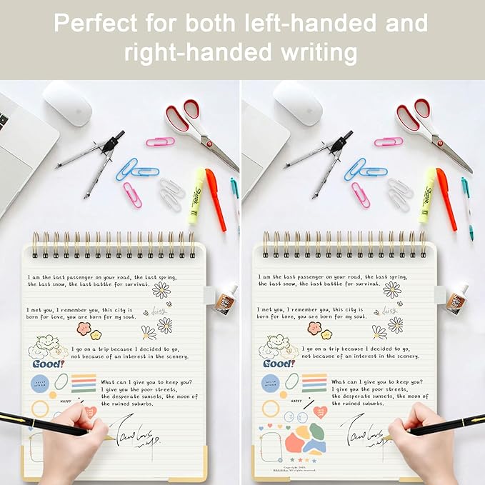 Aesthetic Top Spiral Notebook, A4 Large Linen Hardcover Top Bound Steno Pads, 240 Pages 100gsm Thick Lined Paper Left Handed Notebook Journal for Work, School, Church Writing - Beige, 8.5" x 11"