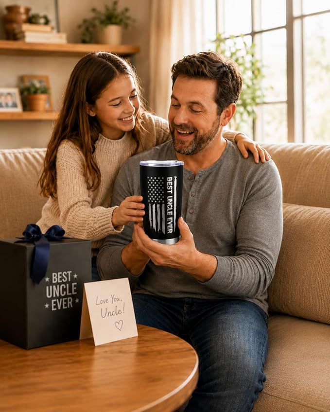 CYYFXKY Best Uncle Ever 20oz Stainless Steel Tumbler, USA Flag Funny Nutrition Facts Insulated Travel Mug, Father's Day Birthday Gift for Uncle Men
