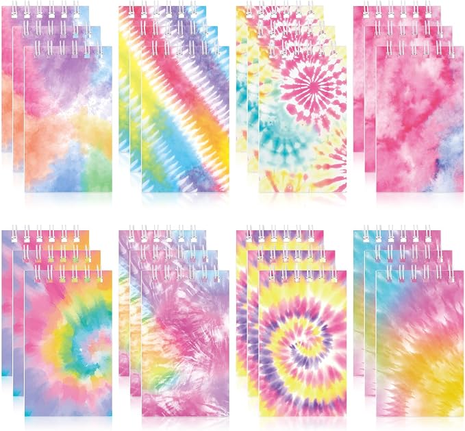 24 Pcs Mini Tie Dye Notepads Multicolor Mini Notebooks Party Favor Small Pocket Spiral Notebooks Memo Note Pads for Work Home Office School Classroom Birthday Party Supplies