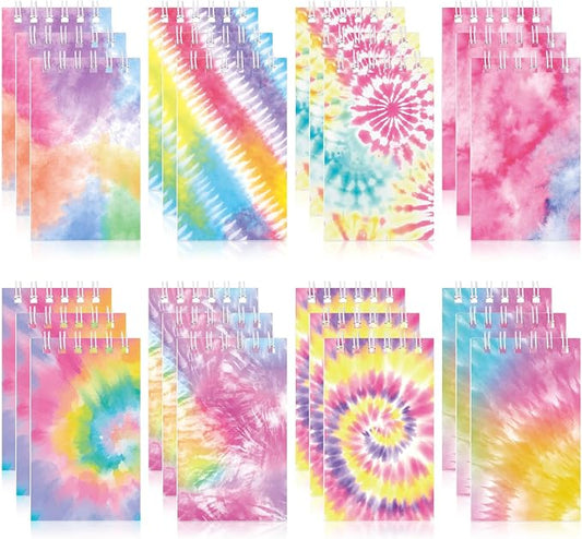 24 Pcs Mini Tie Dye Notepads Multicolor Mini Notebooks Party Favor Small Pocket Spiral Notebooks Memo Note Pads for Work Home Office School Classroom Birthday Party Supplies