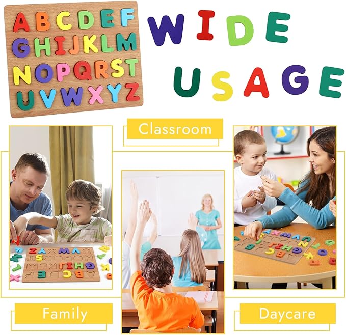 Alphabet Puzzle, Wooden Puzzles for Toddlers 3 4 5 Year Old, ABC Letter Puzzle, Educational Learning Toys for Kids Girls Boys Preschool Activities