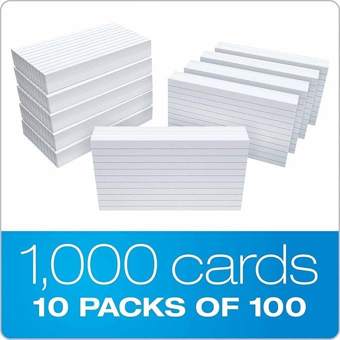 Oxford Ruled Index Cards, 3" x 5", White, 1,000 Cards (10 Packs of 100) (31)