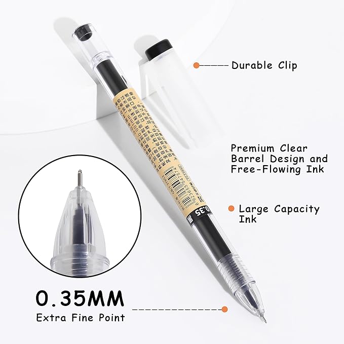 Black Gel Ink Pens, 0.35mm Extra Fine Point Tip Smooth Writing Rollerball Pens, Japanese Style No Smudge Ballpoint Pen, Quick Drying for Journaling Office School Stationery Supplies 24pcs