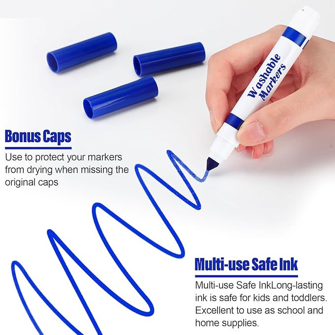 36 Pcs Blue Washable Markers Bulk Coloring Broad Line Markers for Kids Blue Conical Tip Drawing Pen for Christmas,School Supplies, Travel Art Baby Shower Gender Reveal Party Supplies, Ages 6+