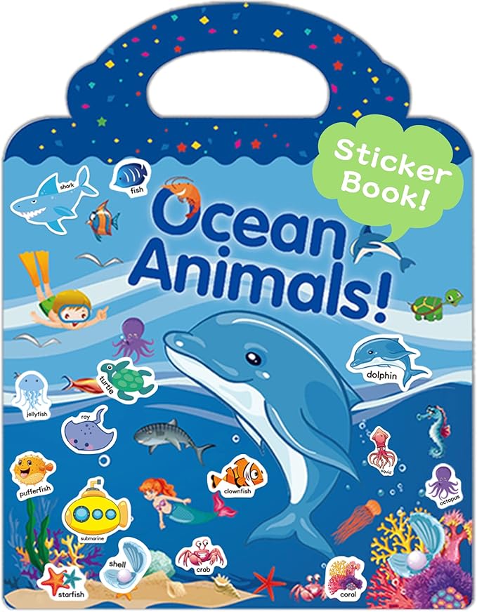 Benresive Reusable Sticker Book for Toddlers, Travel Stickers for Kids, Toddler Crafts Activities Toys, Birthday Gifts for Boys & Girls - Ocean Animals