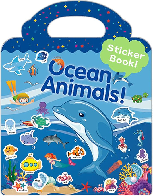 Benresive Reusable Sticker Book for Toddlers, Travel Stickers for Kids, Toddler Crafts Activities Toys, Birthday Gifts for Boys & Girls - Ocean Animals