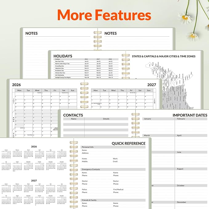 SUNEE Academic Planner 2026-2027 – Weekly & Monthly Planner, July 2026 to June 2027, 6.4"x8.3", Thick Paper, Tabs, Pockets, Bookmark, Spiral-Bound, Student Teacher Organizer, Sage Green