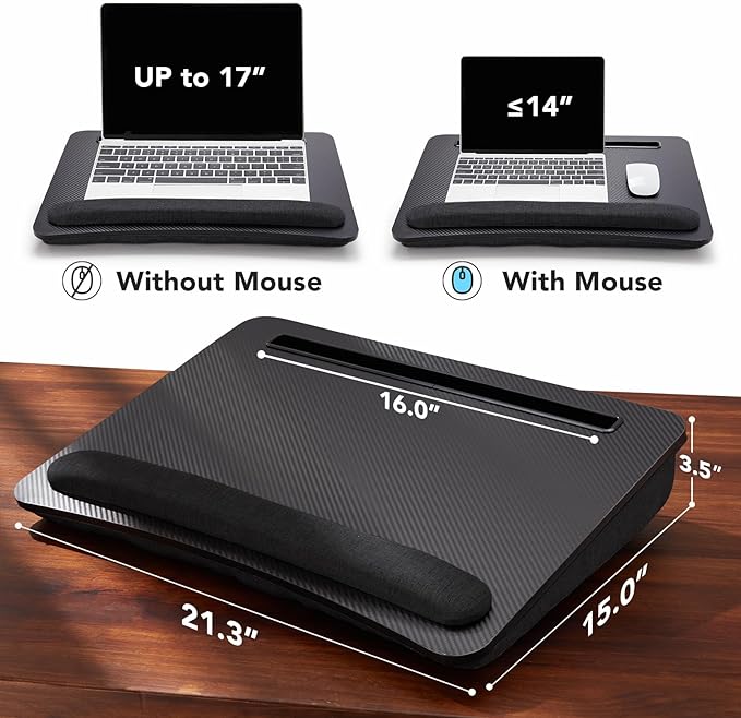 HUANUO Laptop Lap Desk - Portable Lap Desk with Pillow Cushion, Fits up to 17 inch Laptop, with Anti-Slip Strip & Storage Function for Home Office Students Use as Computer Laptop Stand- Black